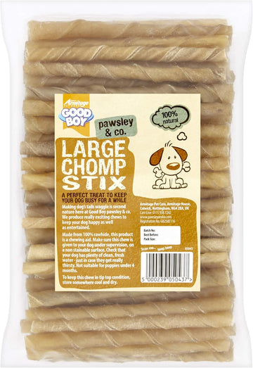 Good Boy - Medium Rawhide Chomp Sticks - Dog Chews - Made From 100 Percent Natural Hide - Pack Of 100 - Dog Treats Natural