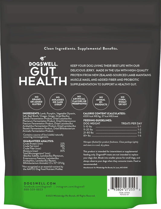 Dogswell Gut Health Mini Jerky Functional Dog Treats, Lamb 4 Oz. Bag