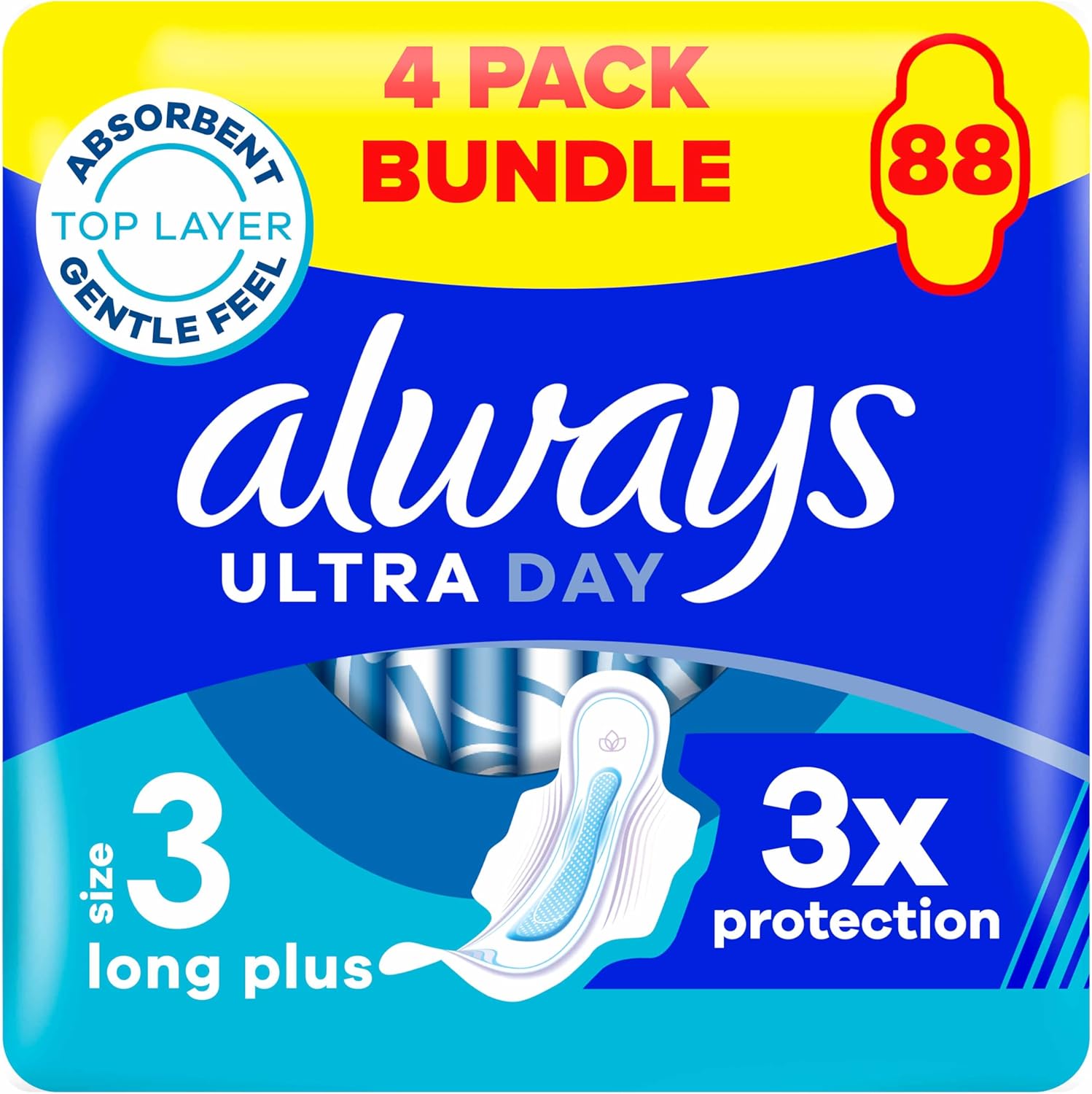 Always Ultra Sanitary Towels Day & Night (Size 3) Wings X22 Pads, Super Absorbent And Ultra Thin, For Menstrual Periods 22 X 4
