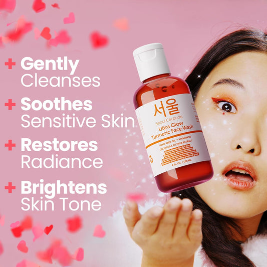 Seoulceuticals Korean Turmeric Face Wash Cleanser – Vegan Cruelty Free Korean Skincare Facial Cleanser – K Beauty Skin Care For Dry Sensitive Skin 4Oz