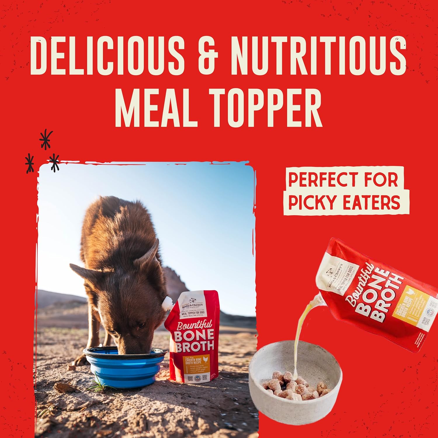 Stella & Chewy's Bountiful Bone Broth Grass-Fed Beef Recipe Meal Topper for Dogs, 16 Oz. Resealable Pouch : Pet Supplies