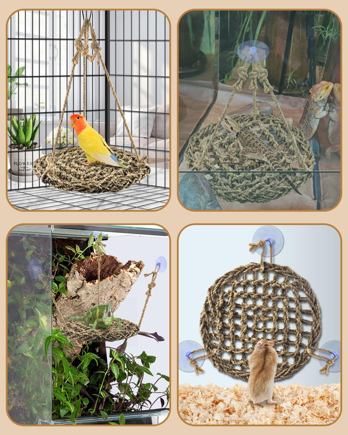 KATUMO Reptile Hammock Hermit Crab Climbing Toy Bearded Dragon Lounger Lizard Terrarium Grass Hammock for Lizard Chameleon Gecko Hermit Crab Snake Hamster Parrot Small Pets : Pet Supplies