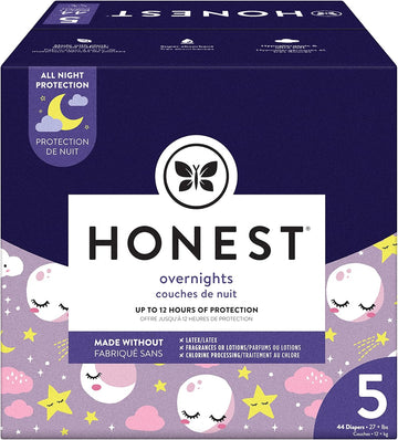 The Honest Company Clean Conscious Overnight Diapers | Plant-Based, Sustainable | Starry Night | Club Box, Size 5 (27+ Lbs), 44 Count