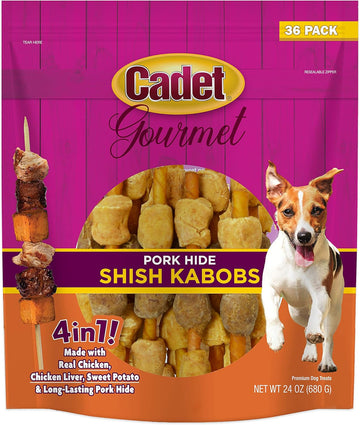 Cadet Gourmet Shish Kabob Dog Treats For Small Dogs, Healthy & Natural Chicken, Duck, & Sweet Potato Chew Sticks, Pork Hide, Small 5 Inch, 24 Ounce (Pack Of 1)