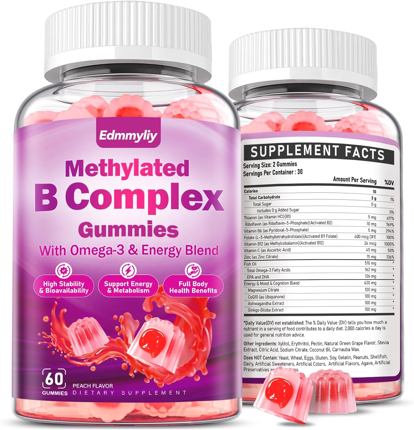 Methylated Multivitamin Gummies For Women - Vitamin B Complex Plus Omega 3, Magnesium Vitamin C & Zinc - Gluten-Free & Vegan Methylated B Vitamins