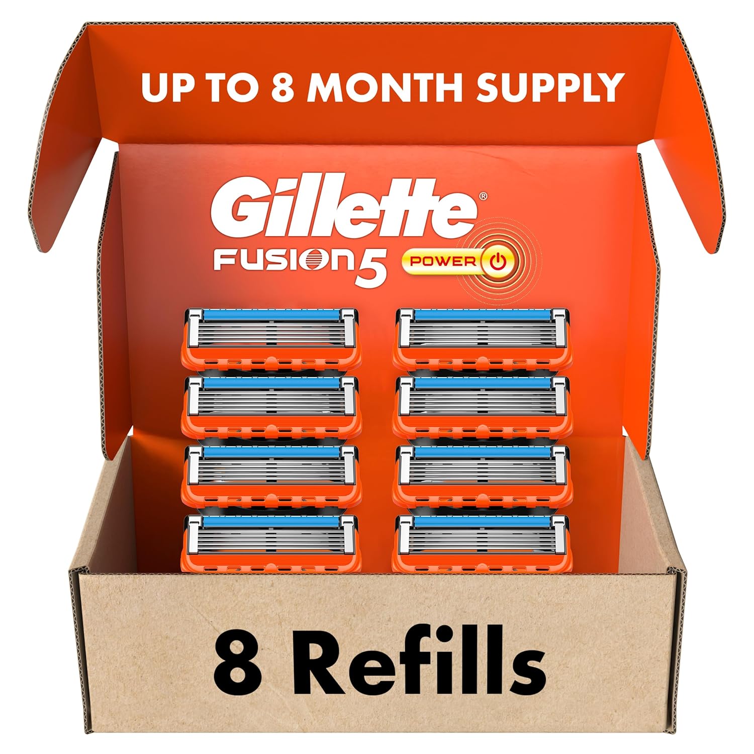 Gillette Fusion5 Power Razor Blades For Men, 5-Blade Razor Refills, 8 Count