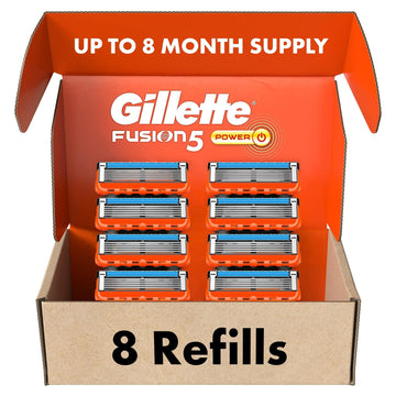 Gillette Fusion5 Power Razor Blades For Men, 5-Blade Razor Refills, 8 Count