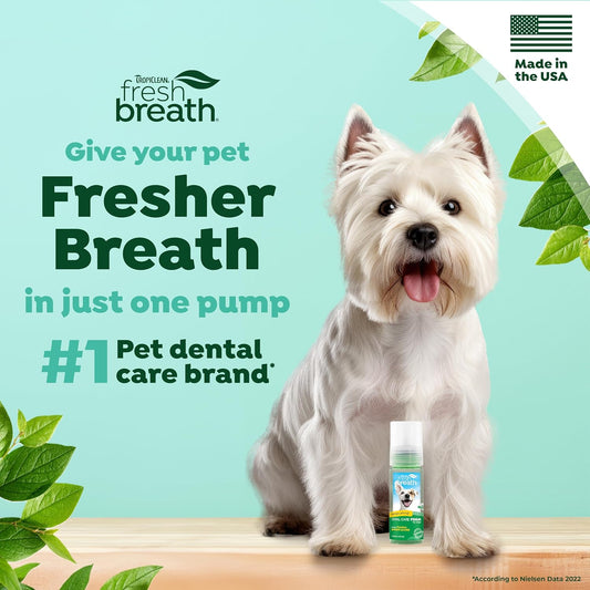TropiClean Fresh Breath Dog Teeth Cleaning Foam - Dental Care Solution - Breath Freshener Oral Care - Foam for Bad, Smelly Dog Breath - Derived from Natural Ingredients, Mint, 4.5oz?FBMNFM4.5Z