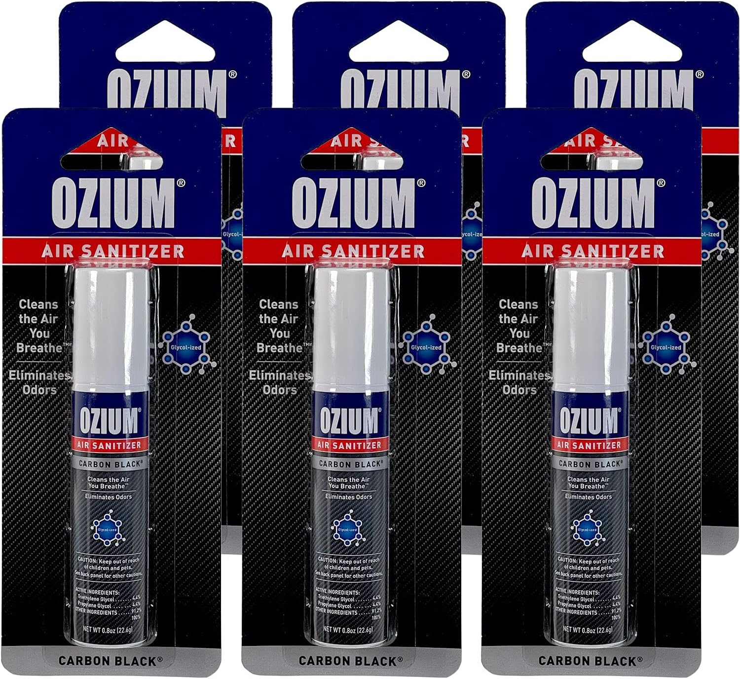 Ozium Air Sanitizer 0.8 oz Spray, Carbon Black Scent (6-Pack)