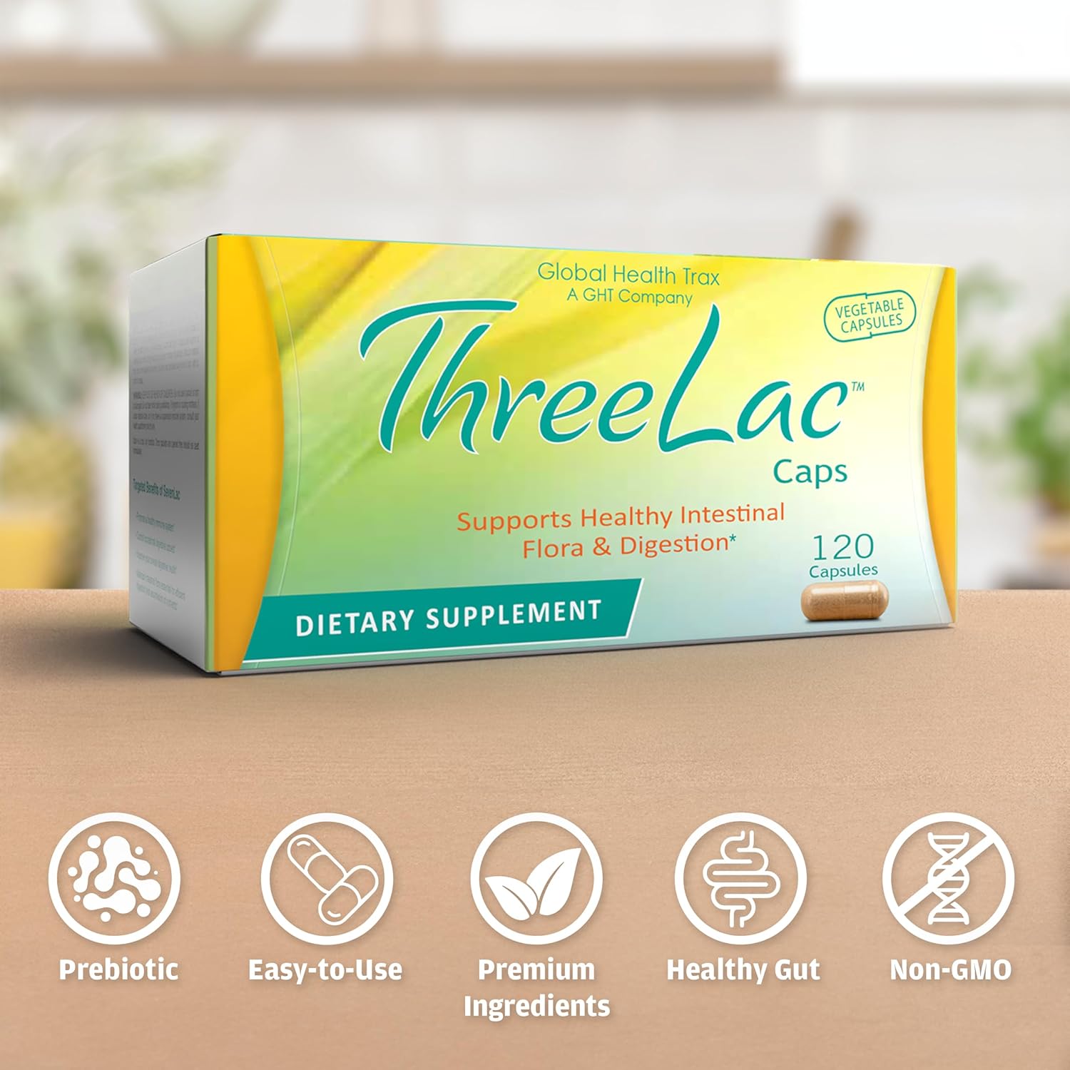 Global Health Trax Ght - Threelac Probiotic Capsules, 120 Count - Comprehensive Digestive Support For Men, Women, And Children - Immune System And Gut Balance, Non-Gmo : Health & Household