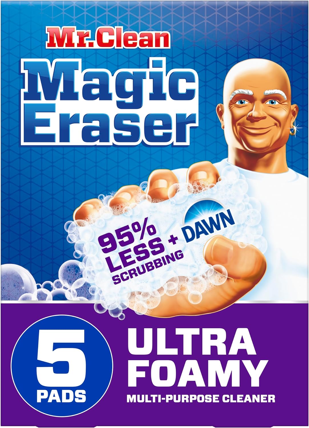 Mr. Clean Magic Eraser Ultra Foamy Multi Purpose Cleaner, Foaming Magic Eraser Sponge Multi Surface Cleaner, 5ct