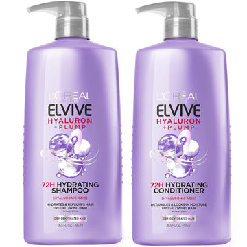 L'Oreal Paris Elvive Hyaluron Plump Shampoo And Conditioner Set For Dehydrated, Dry Hair With Hyaluronic Acid Care Complex, 1 Kit (2 Products)