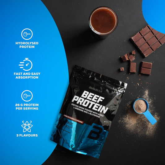 Biotechusa Beef Protein, 87% Hydrolysed Protein Peptide Formula, Lactose & Gluten-Free, Low-Fat, Sugar-Free, Paleo Diet-Friendly, 500G, Vanilla-Cinnamon