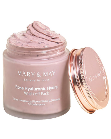 Mary&May Vegan Rose Hyaluronic Hydra Wash Off Mask - Rose Petal And Damask Rose Water Cream Mask For Moisturizing, Exfoliation, And Blackhead Removal - Korean Skincare, 4.23Oz