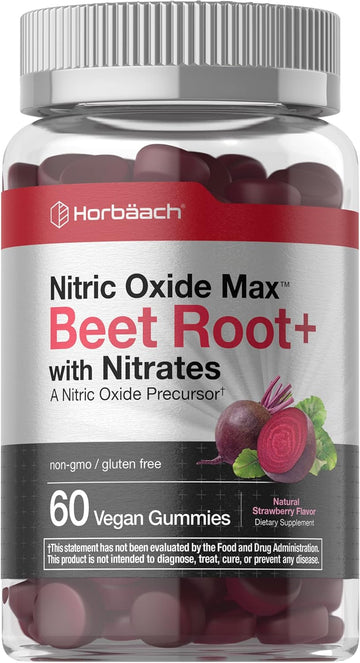 Horbäach Nitric Oxide Beet Root Gummies | 60 Count | With Nitrates | Strawberry Flavor | Vegan, Non-Gmo, Gluten Free Supplement