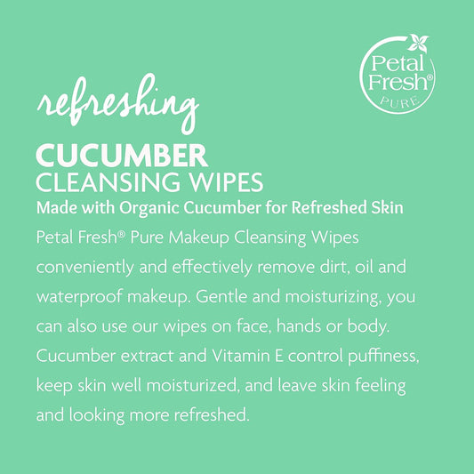 Petal Fresh Refreshing Cucumber Makeup Removing, Cleansing Towelettes, Gentle Face Wipes, Daily Cleansing, Vegan and Cruelty Free, 60 count