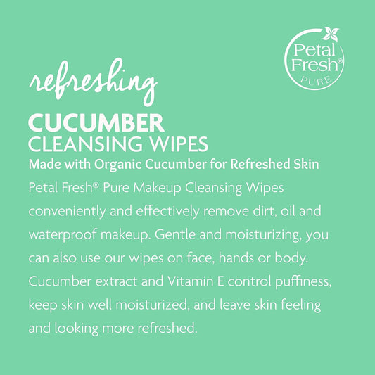 Petal Fresh Refreshing Cucumber Makeup Removing, Cleansing Towelettes, Gentle Face Wipes, Daily Cleansing, Vegan And Cruelty Free, 60 Count