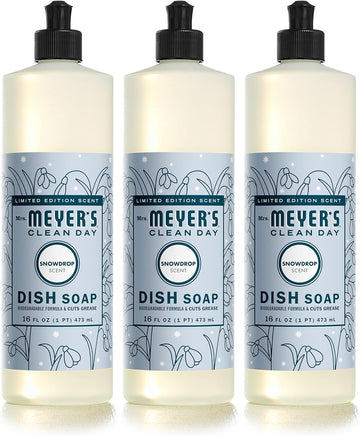 MRS. MEYER'S CLEAN DAY Liquid Dish Soap, Biodegradable Formula, Limited Edition Snowdrop, 16 Fl. Oz - Pack of 3
