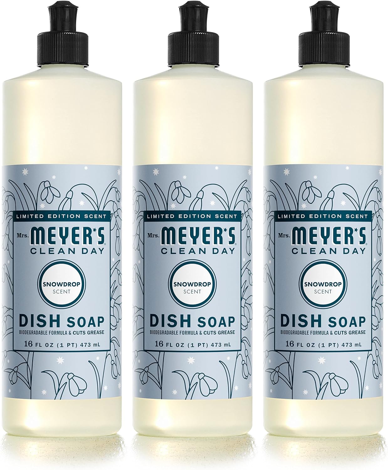 Mrs. Meyer'S Clean Day Liquid Dish Soap, Biodegradable Formula, Limited Edition Snowdrop, 16 Fl. Oz - Pack Of 3