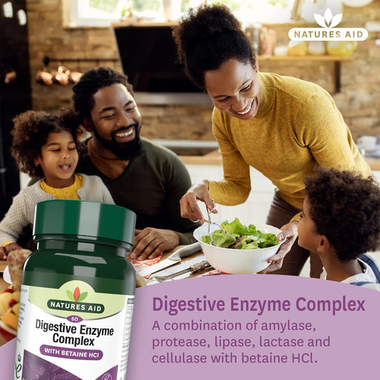 Natures Aid Digestive Enzyme Complex – Supports Digestion, Bloating & Discomfort Relief And Nutrient Absorption – Betaine Hcl - Vegan, Vegetarian, Non-Gmo – 60 Tablets