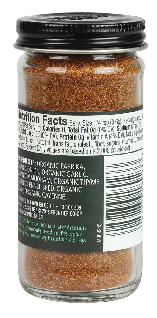 Frontier Co-Op Organic Cajun Seasoning, 2.08-Ounce Jar, Authentic Louisiana Flavor For Southern Delicacies, Kosher, Non Gmo