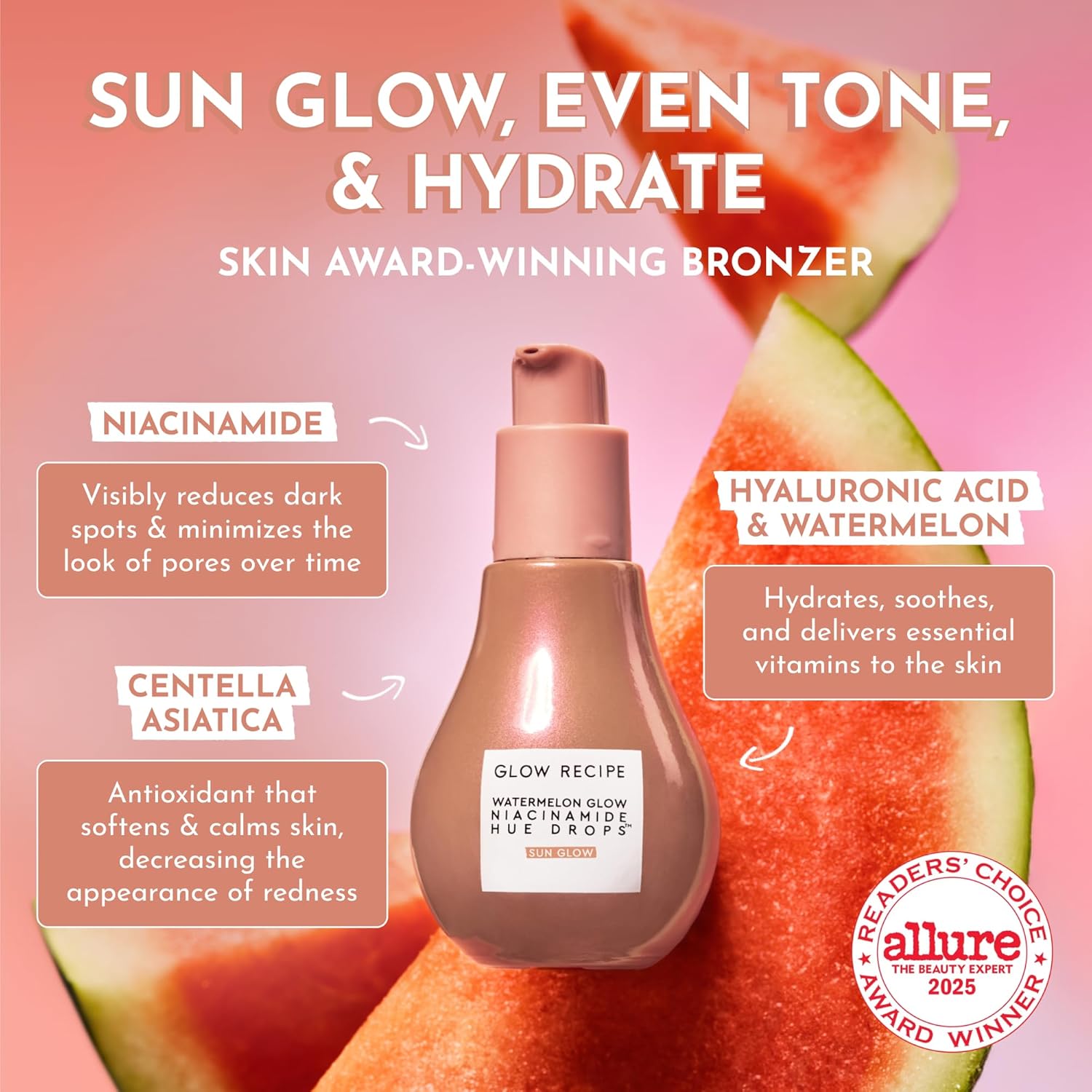 Glow Recipe Hue Drops Tinted Face Serum - Bronzing Drops To Brighten & Hydrate - Skincare Makeup Primer & Liquid Highlighter To Blur Pores For A Radiant, Even Skin Tone - Sunglow (40Ml) : Beauty & Personal Care