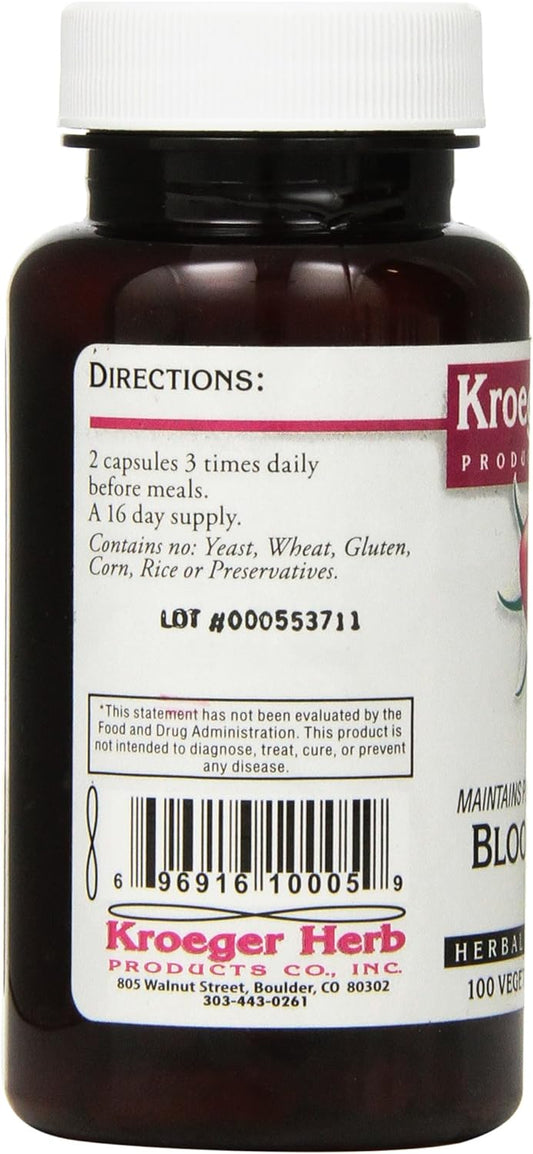 Kroeger Herb Capsules, Blood Toner Vegetarian, 100 Count