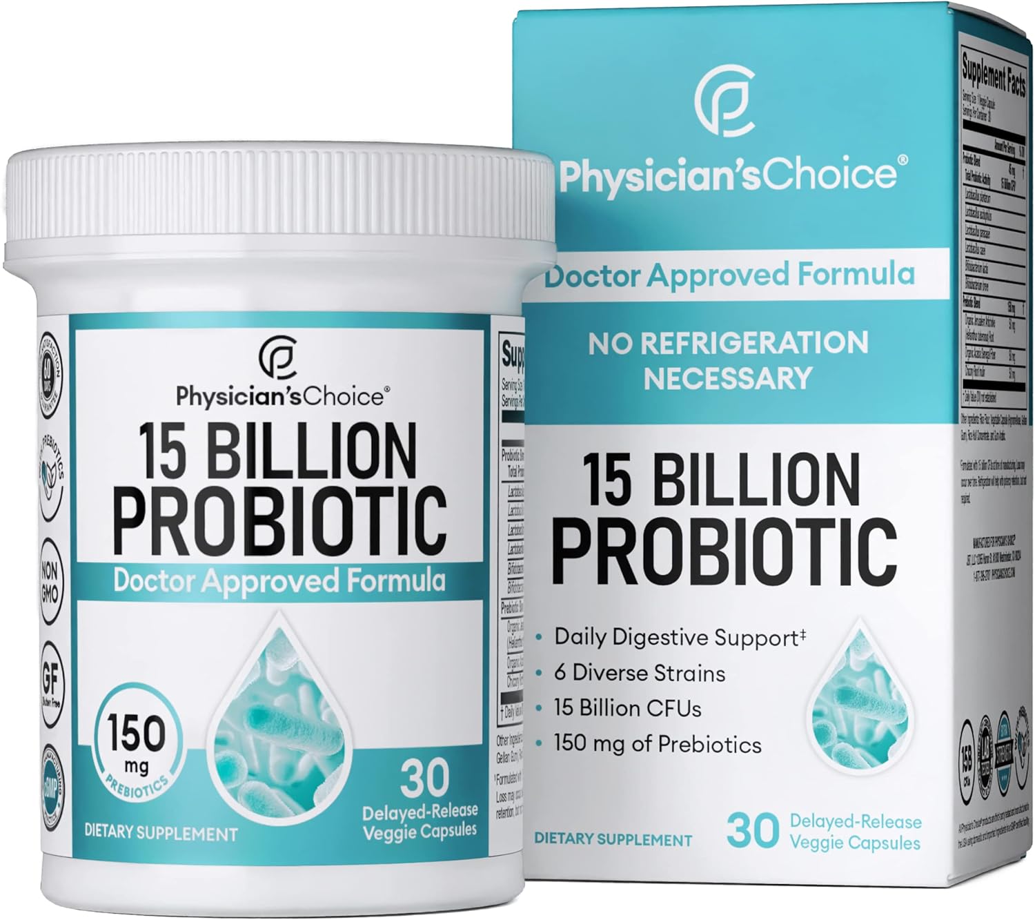 Physician's CHOICE Beginner Probiotics 15 Billion CFU - 6 Diverse Strains & Organic Prebiotics, Designed for Overall Digestive Health and Supports Occasional Constipation, Diarrhea, Gas & Bloating