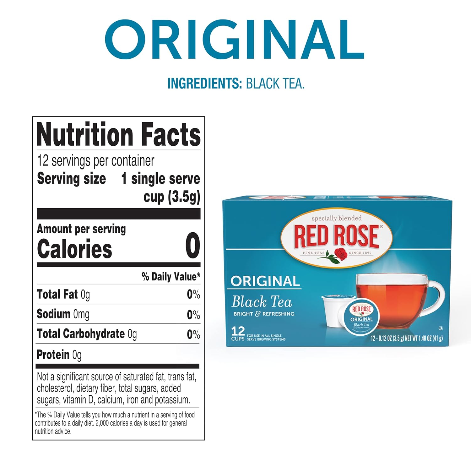 Red Rose Original Full Flavored Black Tea Specially Blended Strong Black Tea Single Serve K-Cups (Pack Of 1)