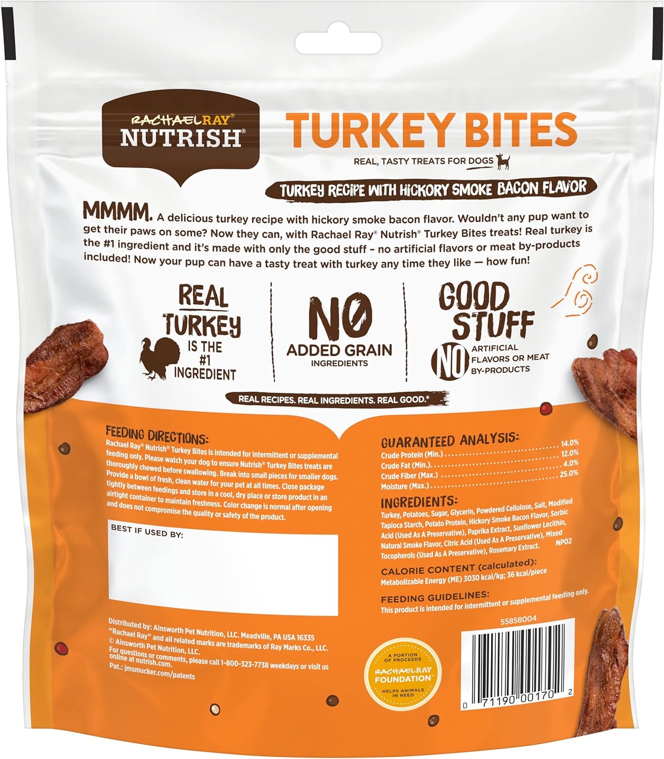Rachael Ray Nutrish Turkey Bites Real Meat Grain Free Dog Treats, Turkey Recipe with Hickory Smoked Bacon Flavor, 12 Ounces (Packaging May Vary) : Pet Supplies