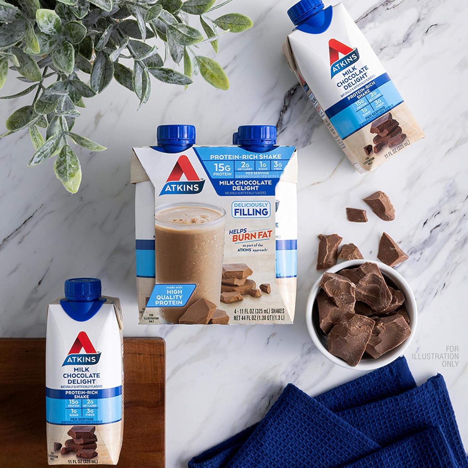 Atkins Milk Chocolate Delight High Protein Shake, 15G Protein, Low Glycemic , 2G Net Carb, 1G Sugar, Keto Friendly , Chocolate Flavored Protein Shakes, 12 Count : Health & Household