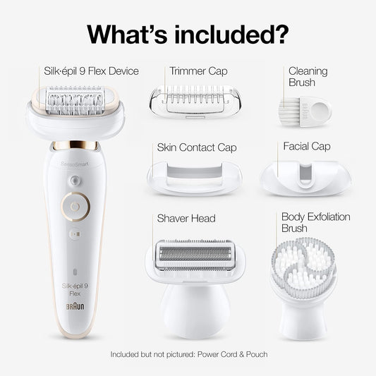 Braun Epilator Silk-Épil 9 9-030 With Flexible Head, Facial Hair Removal For Women And Men, Hair Removal Device, Shaver & Trimmer, Cordless, Rechargeable, Wet & Dry, Beauty Kit With Body Massage Pad