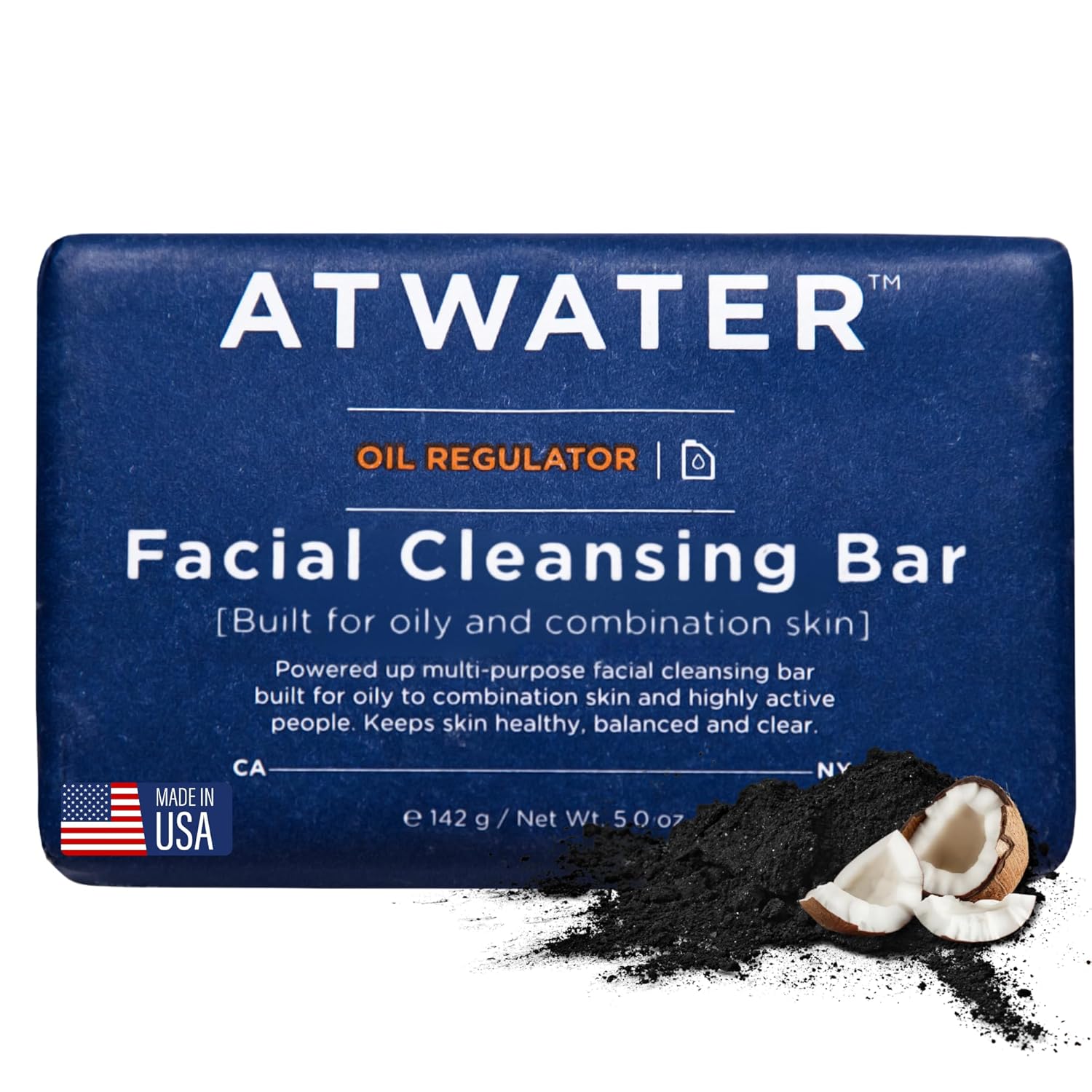 Atwater Charcoal Facial Cleansing Bar For Oily To Combination Skin, Sulfate Free Rich Lathering Charcoal Face Soap; Gentle Face Cleanser For Daily Use; Natural Men’S Face Wash - 142 Grams / 5 Oz