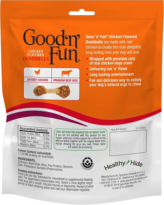 Good'N'Fun Chicken Flavored Dumbbells, Rawhide Snacks For Small Dogs