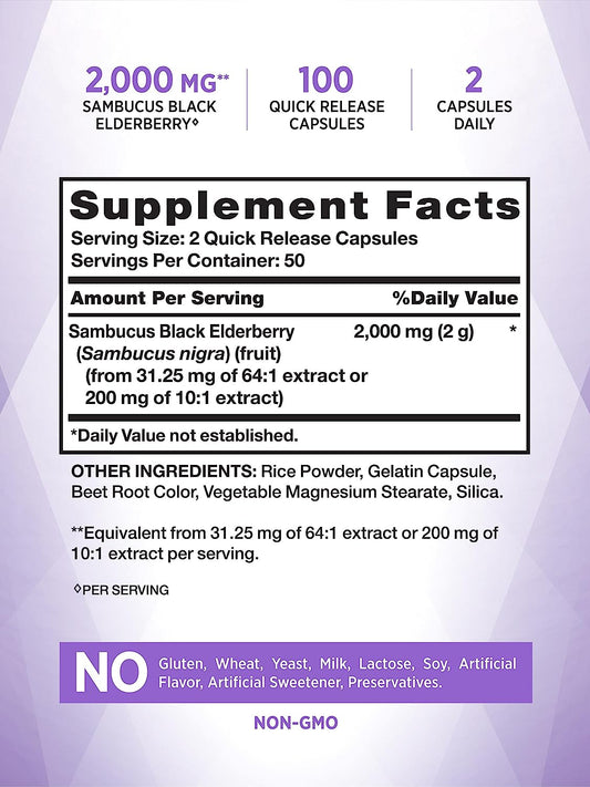 Nature'S Truth Black Elderberry Capsules | 100 Count | Super Concentrated Sambucus Extract | Non-Gmo And Gluten Free