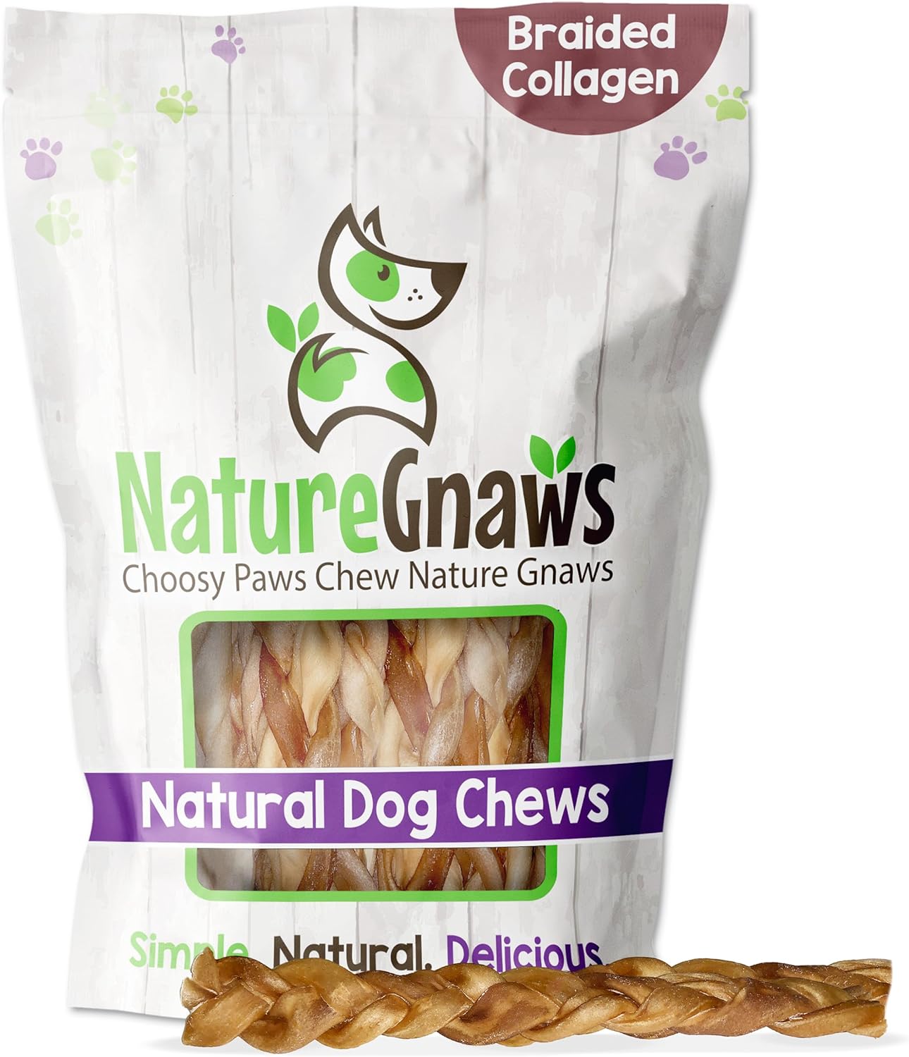 Nature Gnaws Braided Collagen Sticks For Dogs 6" (5 Count) - Long Lasting For Aggressive Chewers And Large Dogs - Natural Beef Hide Dog Chew Bones