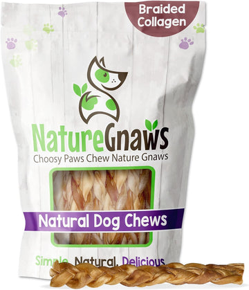 Nature Gnaws Braided Collagen Sticks For Dogs 6" (5 Count) - Long Lasting For Aggressive Chewers And Large Dogs - Natural Beef Hide Dog Chew Bones