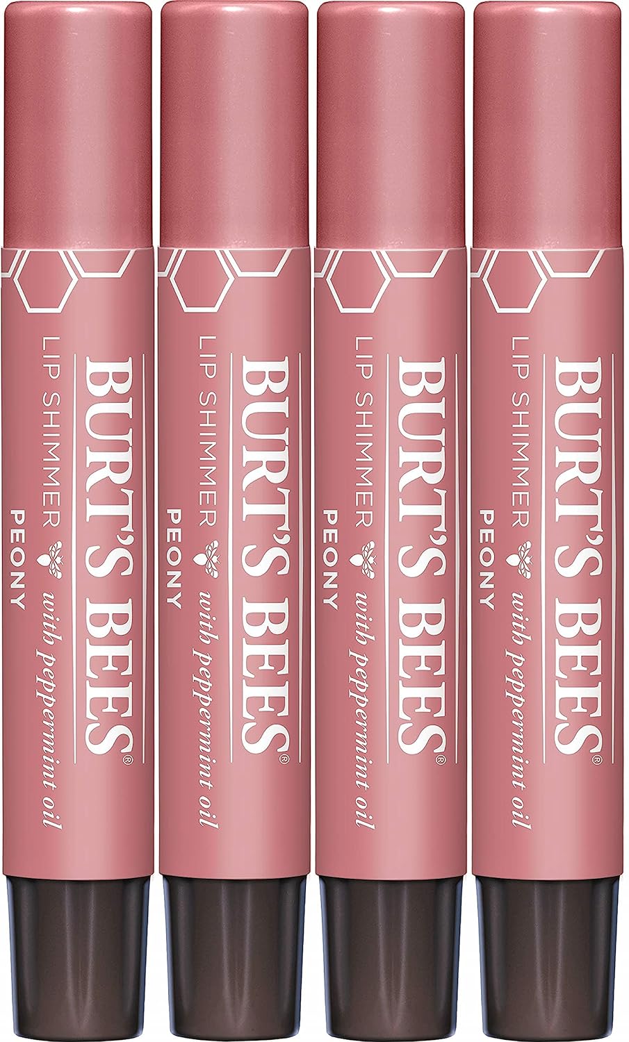 Burt's Bees Shimmer Lip Tint Set, Mothers Day Gifts for Mom Tinted Lip Balm Stick, Moisturizing for All Day Hydration with Natural Origin Glowy Pigmented Finish & Buildable Color, Peony (4-Pack)