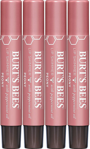 Burt's Bees Shimmer Lip Tint Set, Mothers Day Gifts for Mom Tinted Lip Balm Stick, Moisturizing for All Day Hydration with Natural Origin Glowy Pigmented Finish & Buildable Color, Peony (4-Pack)