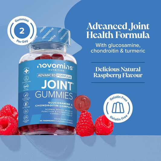 Joint Gummies - 200Mg Glucosamine And 20Mg Chondroitin - High Strength Glucosamine Sulphate With Chondroitin Supplements, Turmeric, Vitamin D, E, & C For Joint Care - 1 Month Supply - Novomins