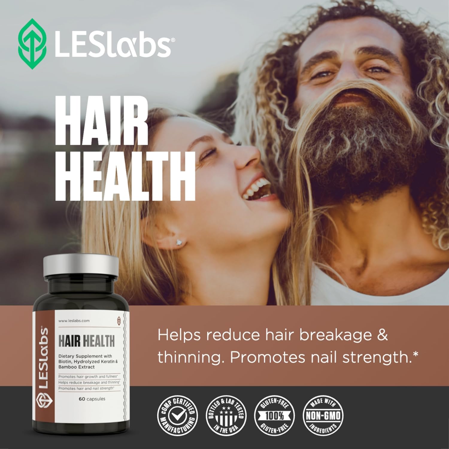 LES Labs Hair Health – Hair Growth & Nails Supplement, Improved Thickness, Strength & Fullness – Keratin, Biotin, Pumpkin Seed & MSM – 60 Capsules : Health & Household