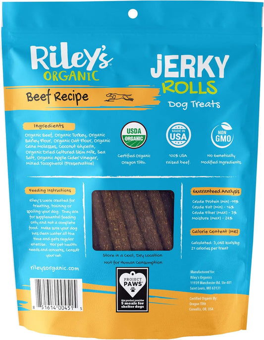 Riley'S Organic Dog Jerky Treats - Beef Dog Training Treats - Organic - Soft Jerky Treats For Dogs - Easy Snap For Any Size Dog - 5 Oz
