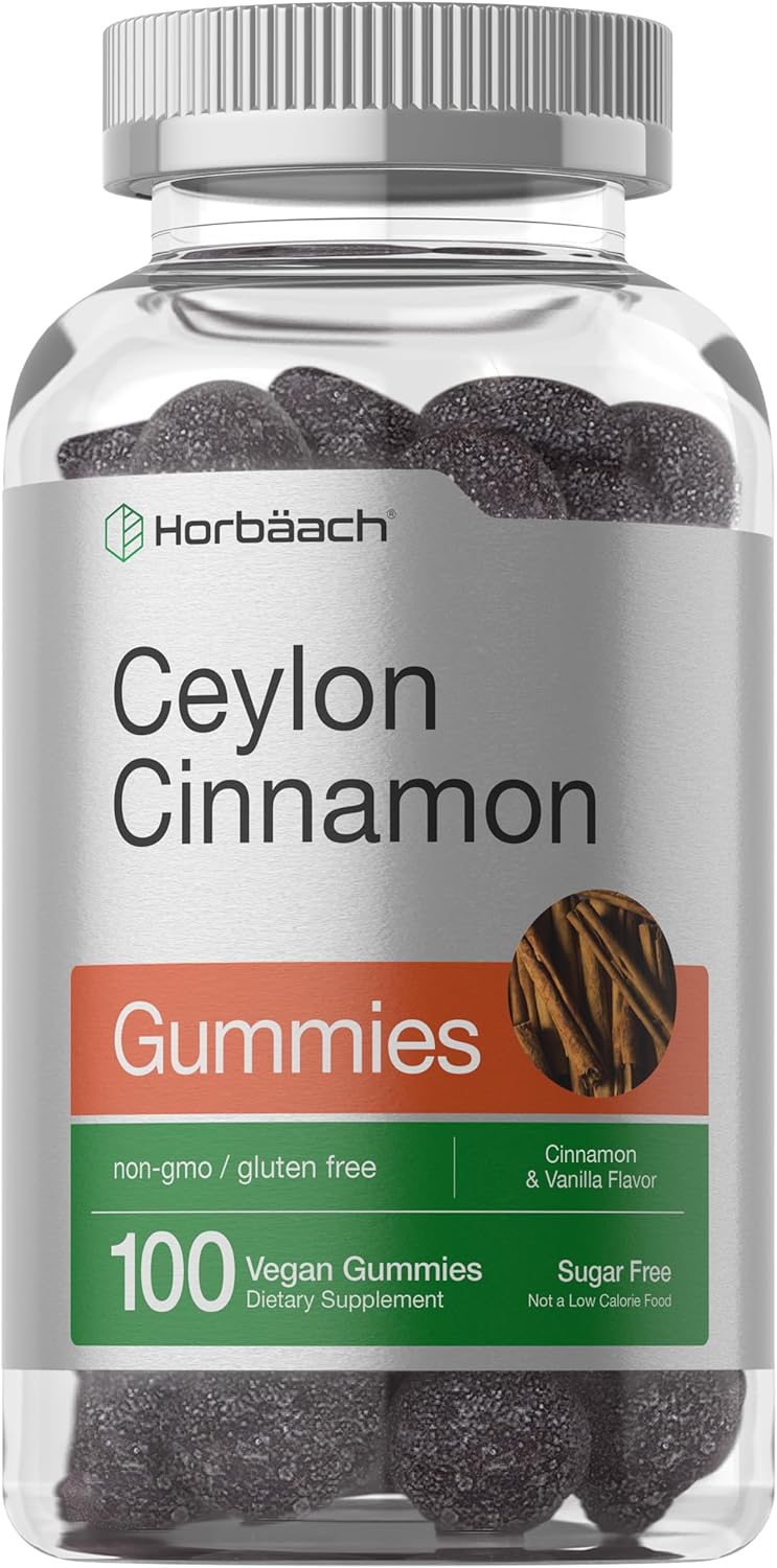 Horbaach Sugar Free Ceylon Cinnamon Gummies 2000Mg | 100 Count | Vegan, Non-Gmo, Gluten Free | Cinnamon & Vanilla Flavor