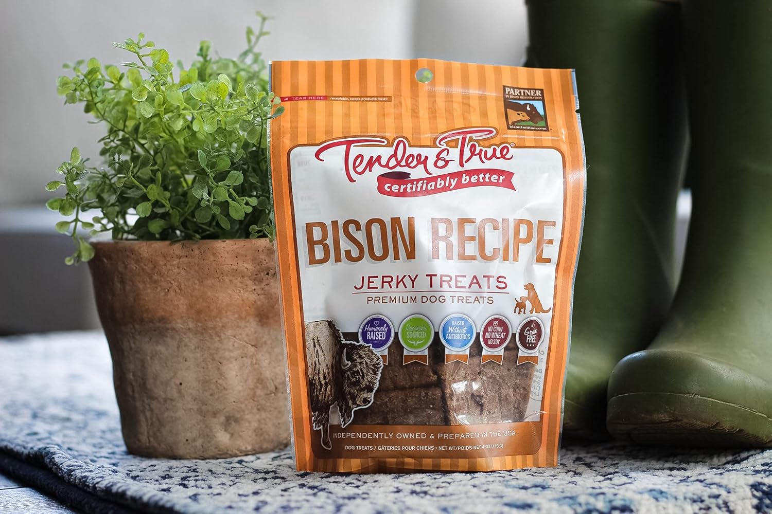 Tender & True Bison Jerky Treat, 4 oz Bag : Pet Supplies
