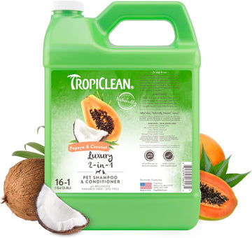 TropiClean Dog Shampoo Grooming Supplies - Luxury 2-in-1 Shampoo & Conditioner - Dog and Cat Shampoo & Conditioner - Derived from Natural Ingredients - Used by Groomers - Papaya & Coconut, 3.8L?TRPYSH1G