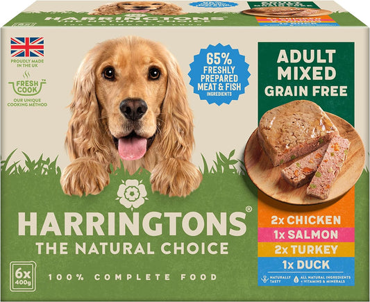 Harringtons Complete Wet Tray Grain Free Hypoallergenic Adult Dog Food Mixed Pack 6x400g - Chicken, Salmon, Turkey & Duck - Made with All Natural Ingredients?HARRWVAR-C400