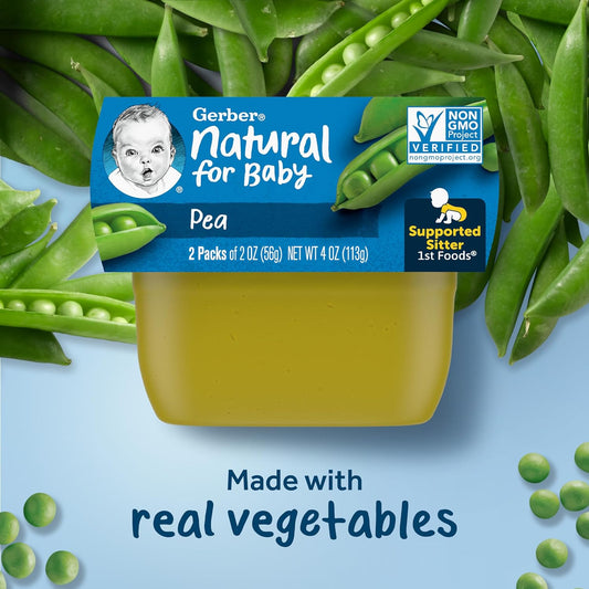 Gerber 1st Foods Baby Food, Pea Puree, Natural & Non-GMO, 2 Ounce Tubs, 2-Pack (Pack of 8)