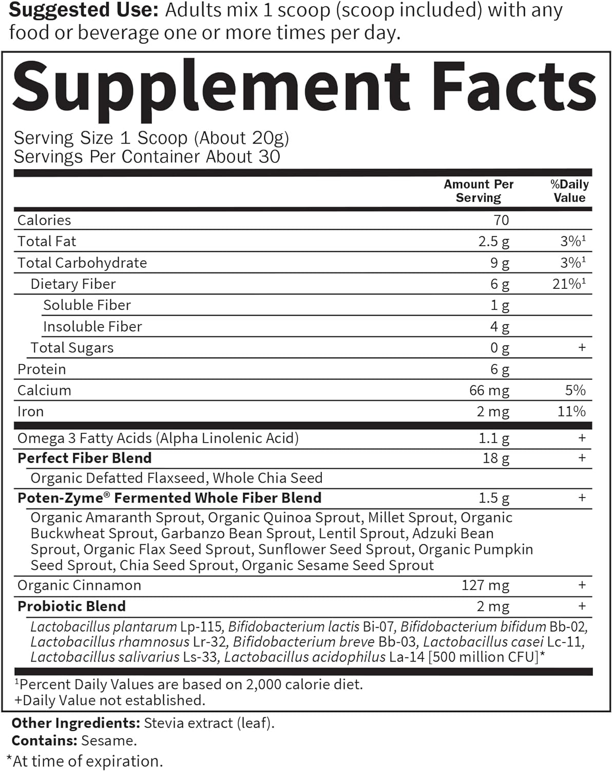 Garden of Life Super Seed - Vegetarian Whole Food Fiber Supplement with Protein and Omega 3, 1 Lb 5oz (600g) Powder : Everything Else