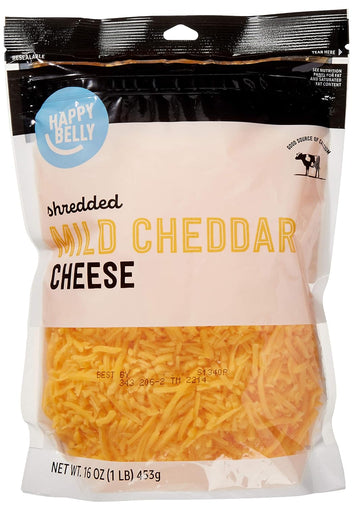 Amazon Brand - Happy Belly, Shredded Mild Cheddar, 16 Oz