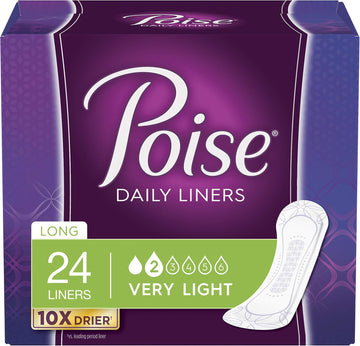 Poise Daily Incontinence Panty Liners, Very Light Absorbency, Long, 24 Count